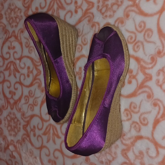 2 pair H&M Satin Espadrille Peep Toe Wedge 1 Black 1 Magenta - Picture 14 of 16